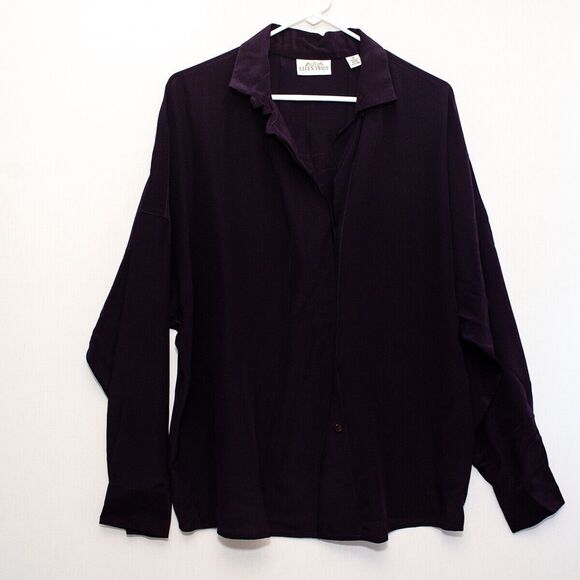 Linda Allard Ellen Tracy womens purple Silk 12 button down shirt - Picture 1 of 6